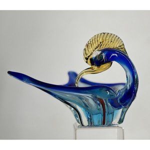 BLUE HERON BIRD, HAND BLOWN ART GLASS,  Multicolored Blown Through Feathers.